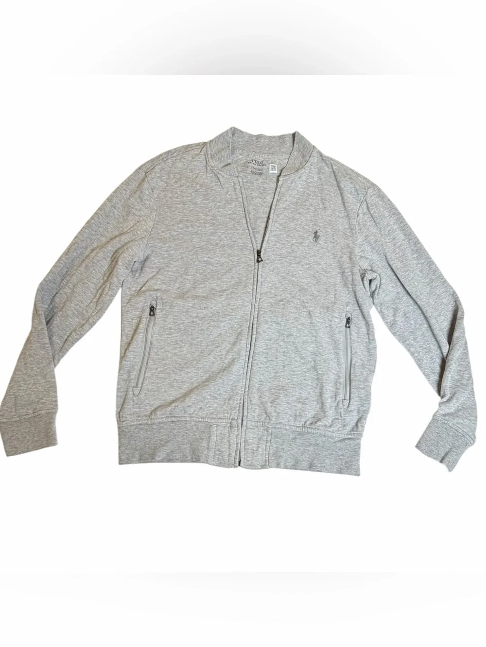 Polo Ralph Lauren Men’s Small Gray Full Zip Track Jacket Cotton Blend Pony Logo